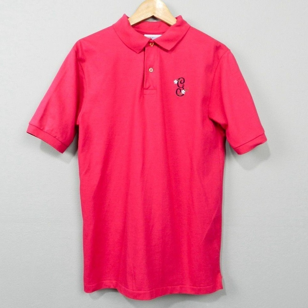 Vintage Hanes Pink Polo Shirt Size M Short Sleeve Embroidered G Monogram